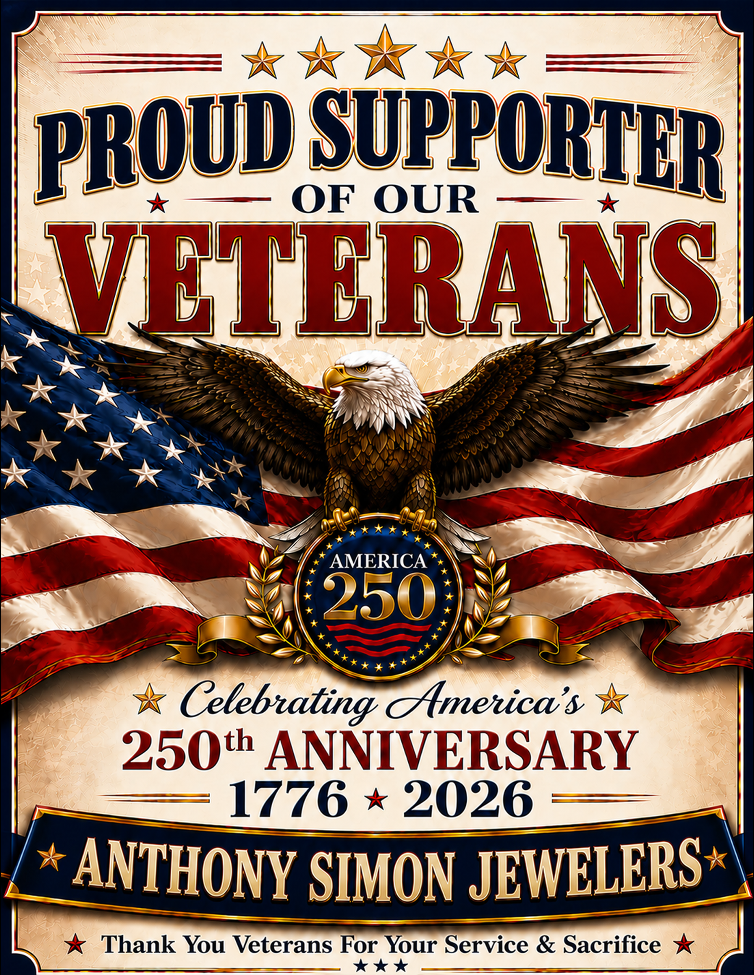 Veterans Support Sign personalized for Anthony Simon Jewelers