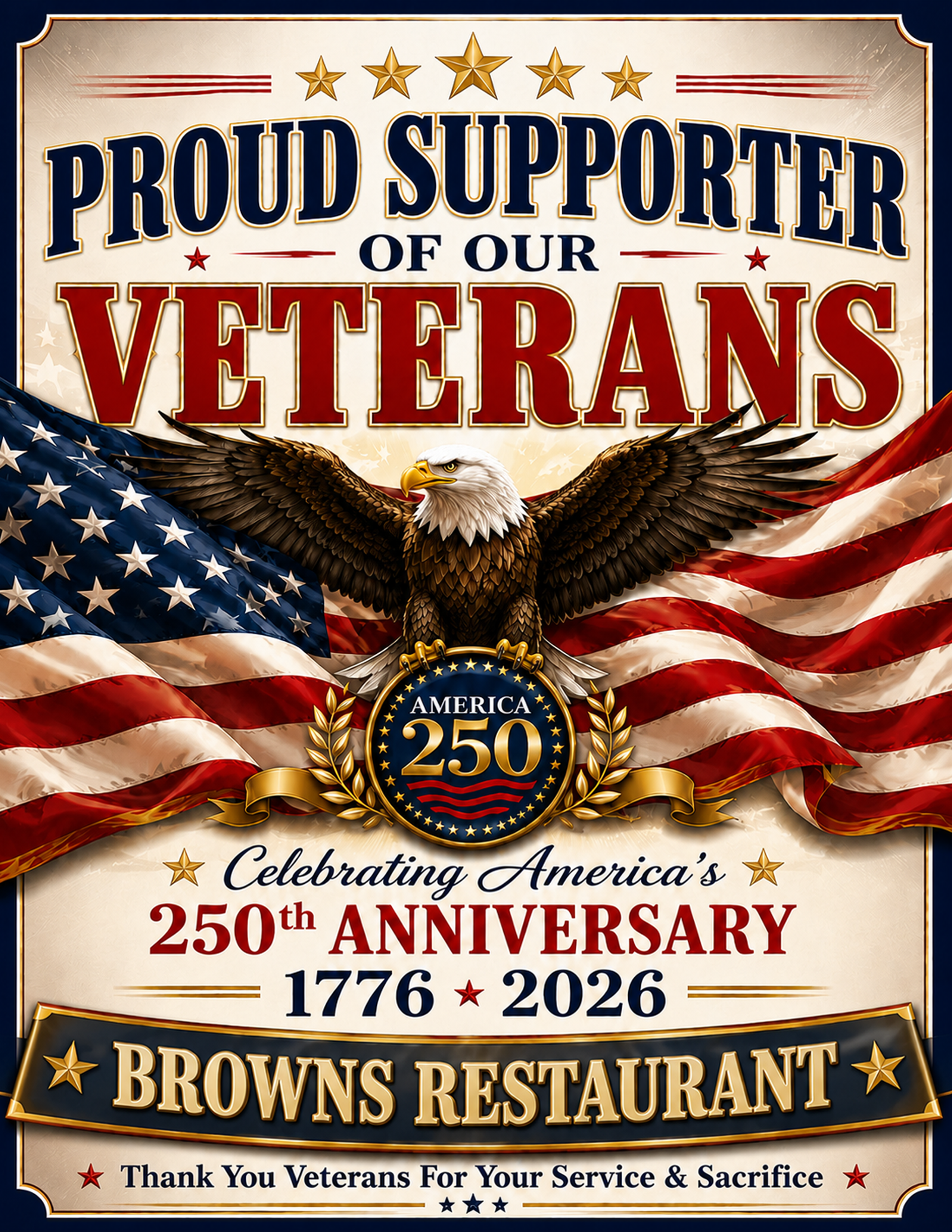 Veterans Support Sign personalized for Browns Restaurant