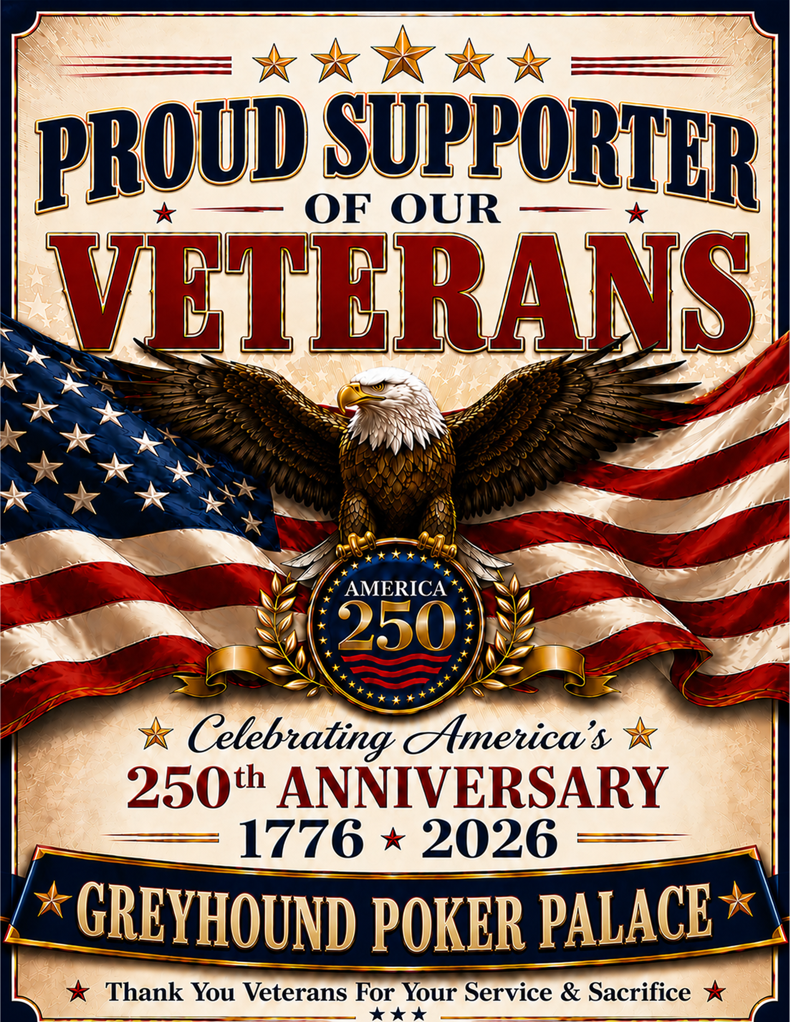 Veterans Support Sign personalized for Greyhouns Poker Palace