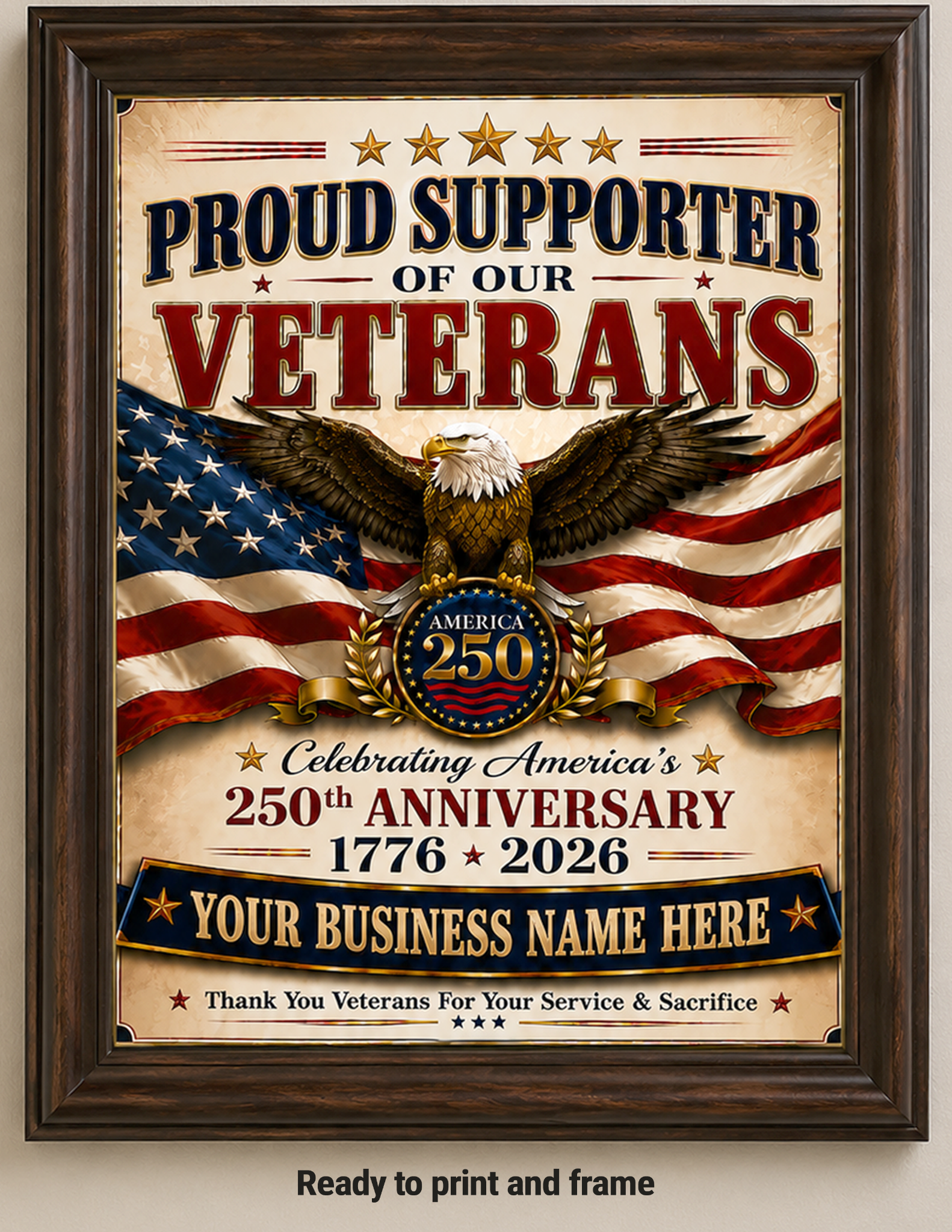 Framed personalized Veterans Support Sign ready to print and frame