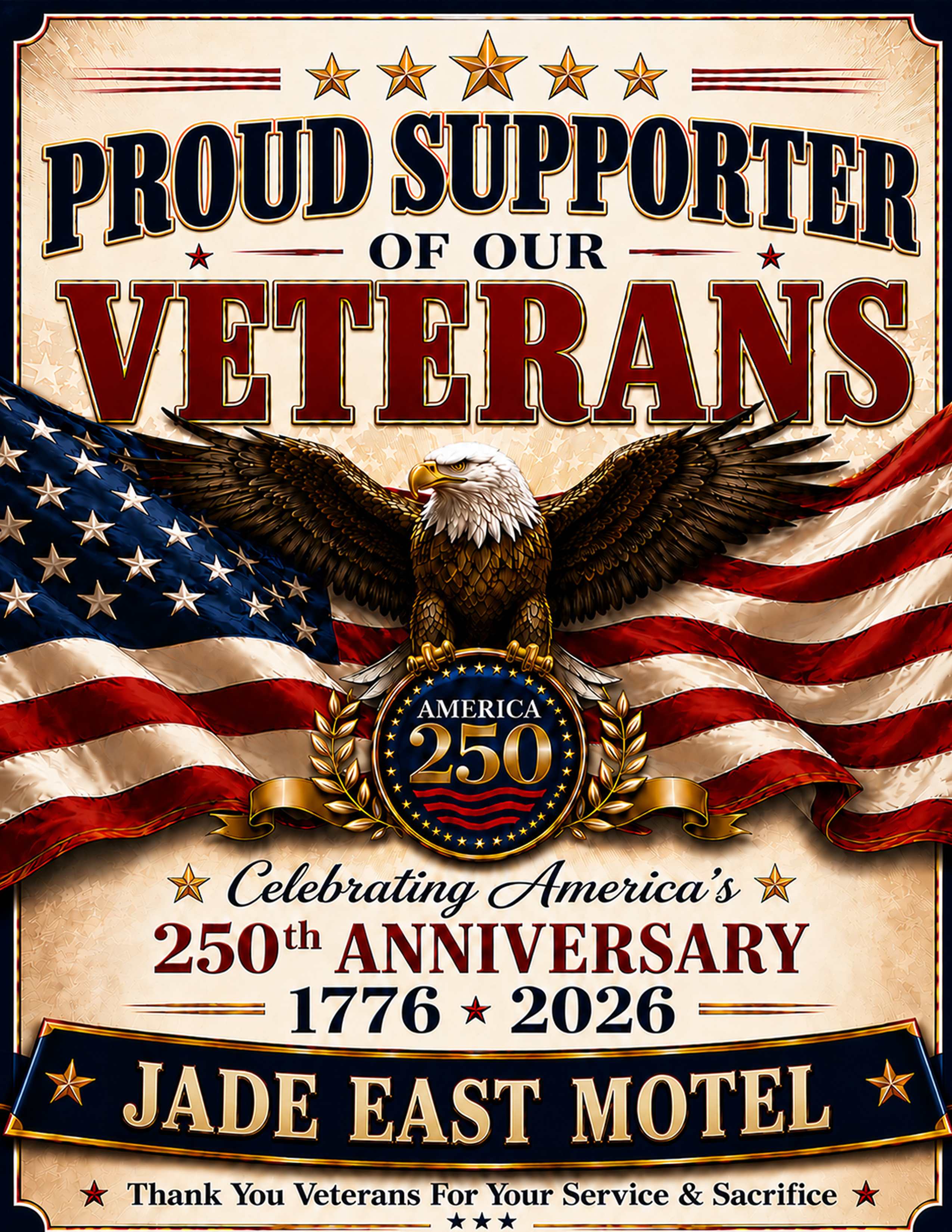 Veterans Support Sign personalized for Jade East Motel