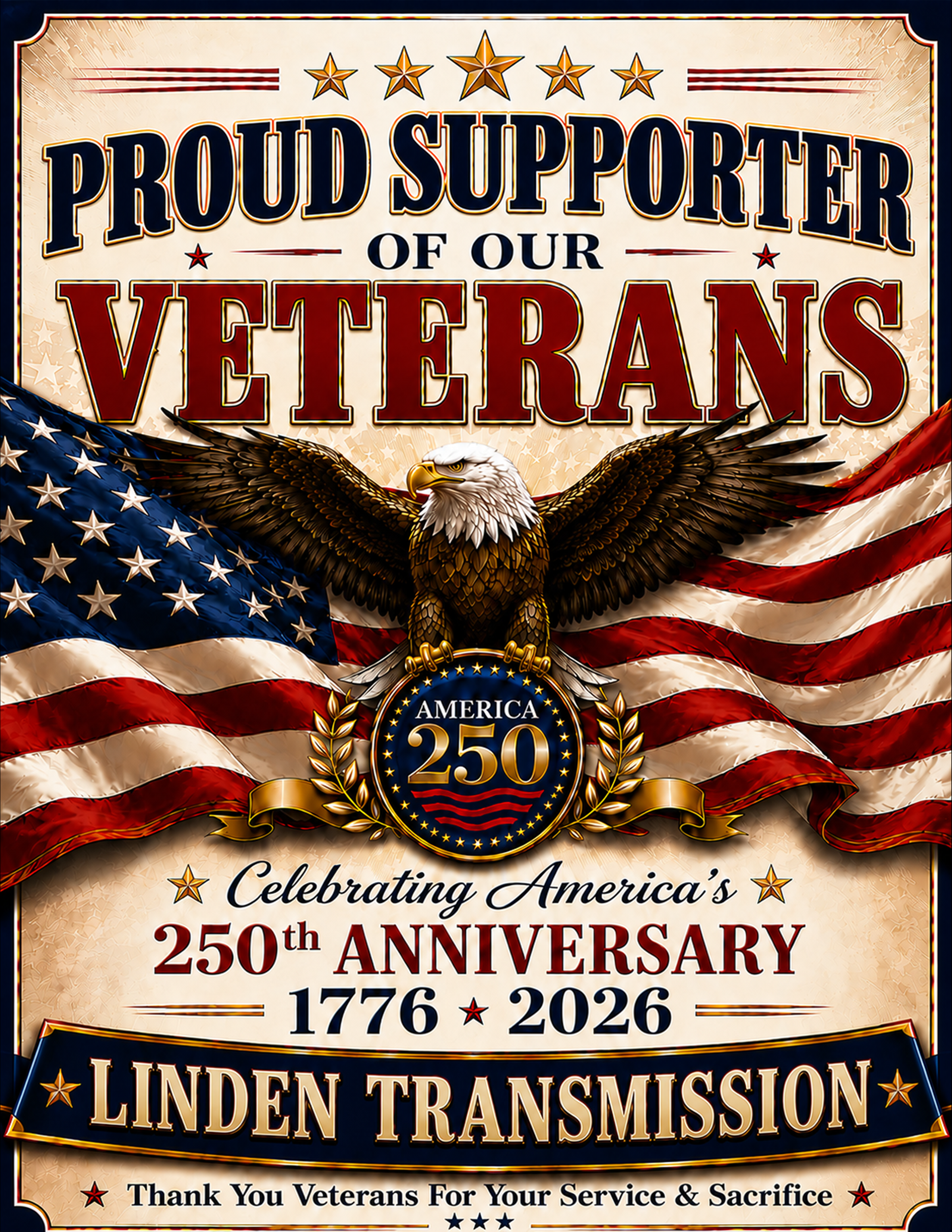 Veterans Support Sign personalized for Linden Transmissison