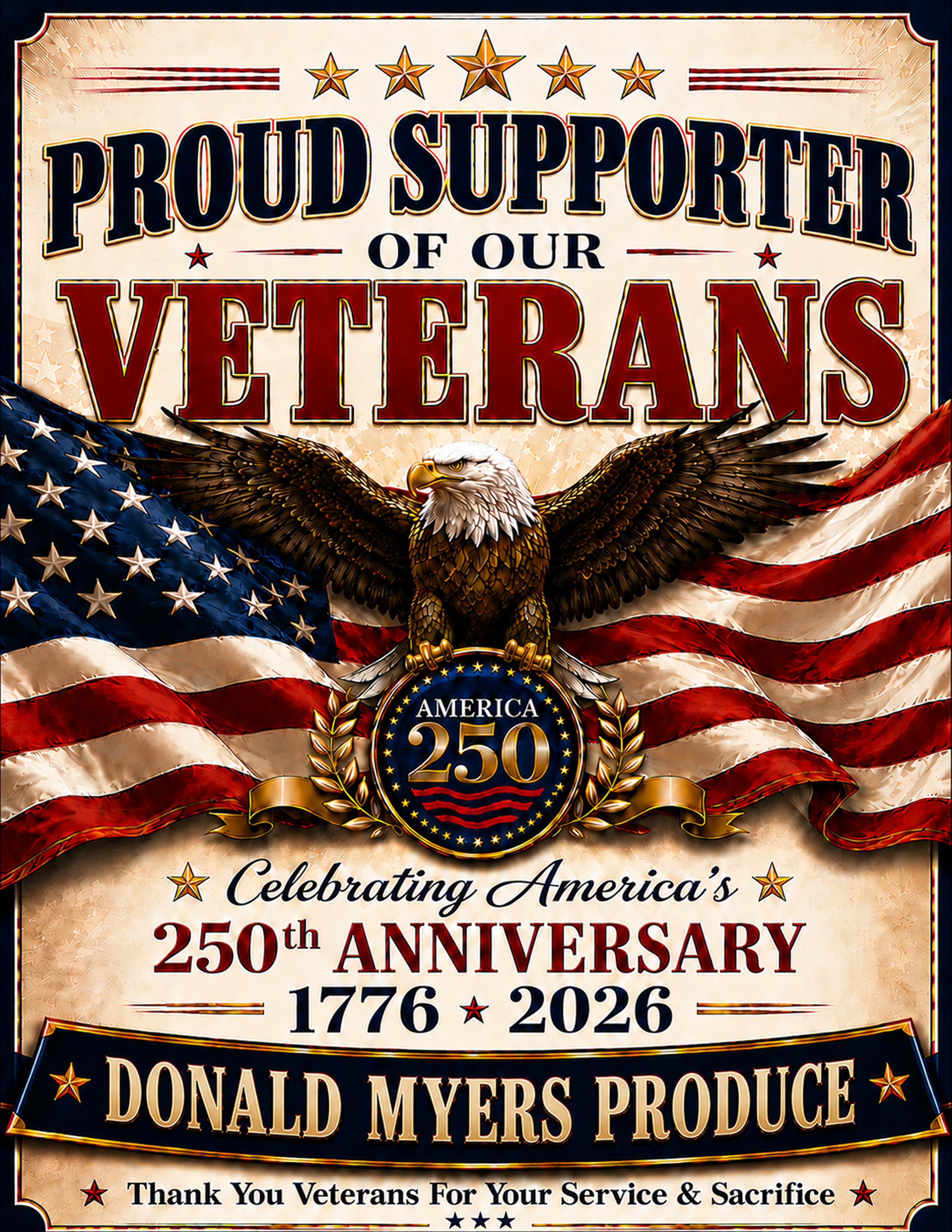 Veterans Support Sign personalized for Donald Myers Produce