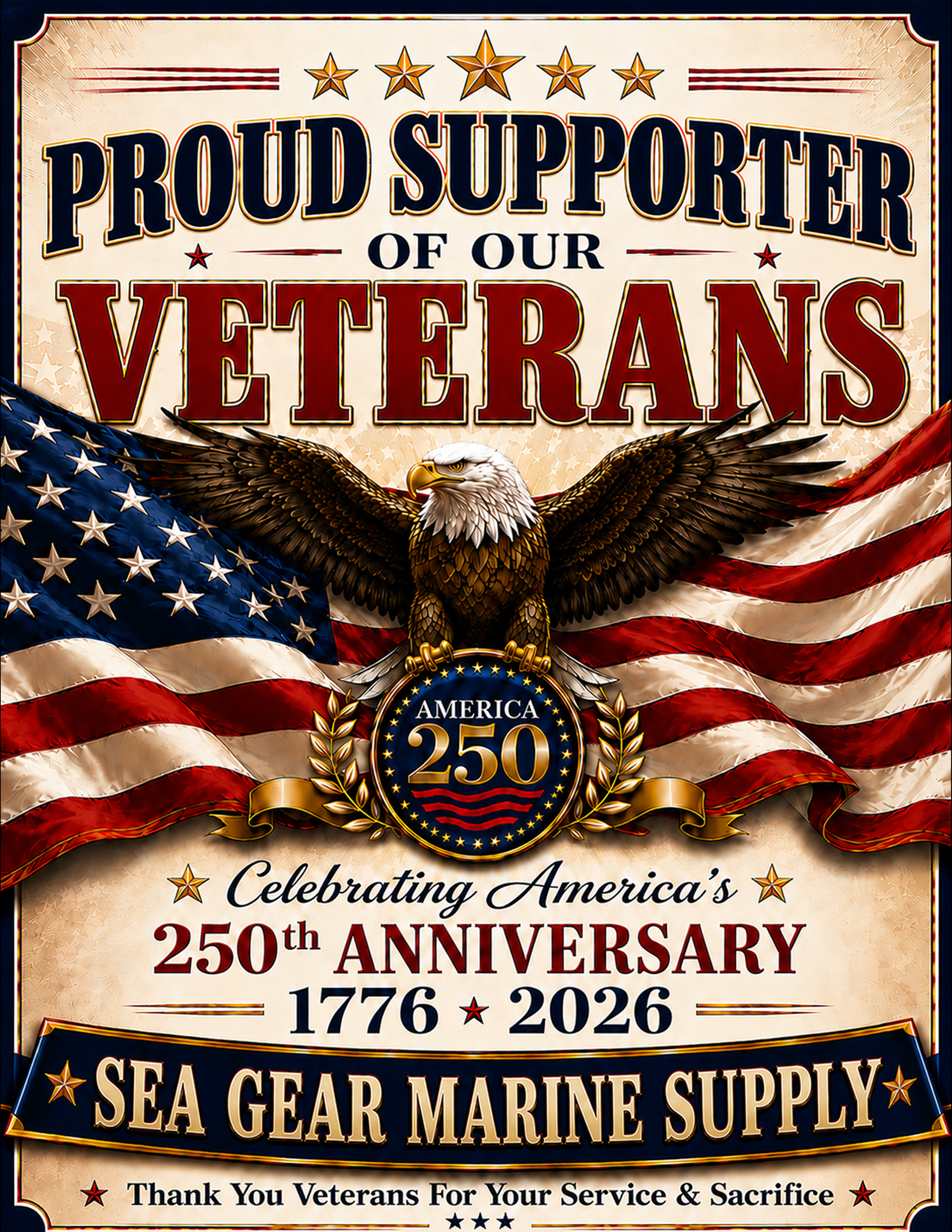 Veterans Support Sign personalized for Sea Gear Marine Supply
